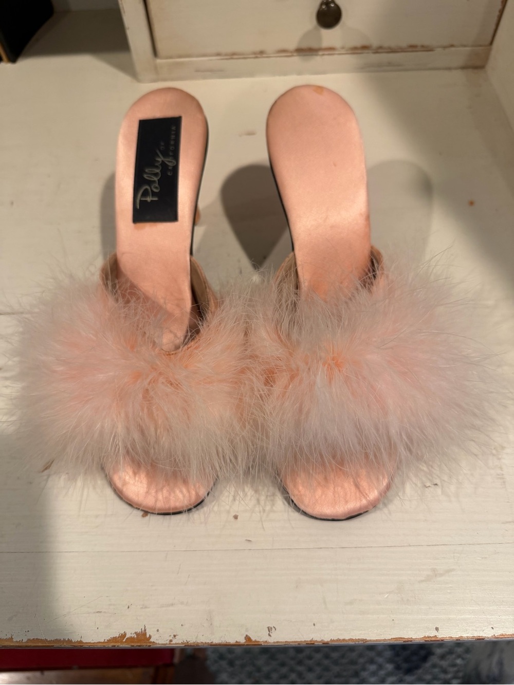 Vintage Blush Pink Feather Slide Heels